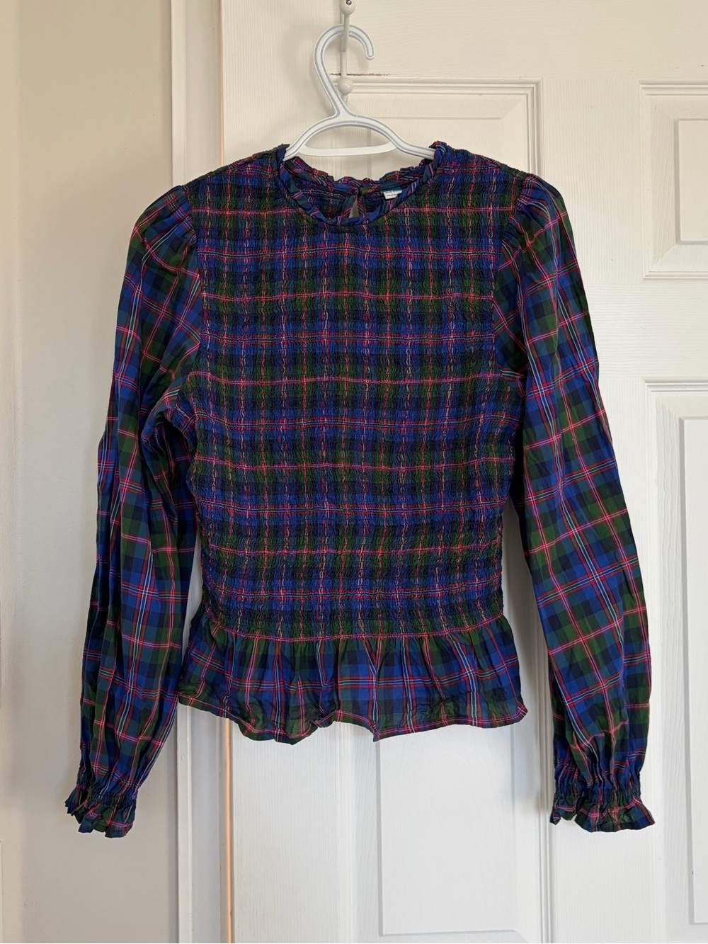 Old Navy Plaid Smocked Long-Sleeve Blouse